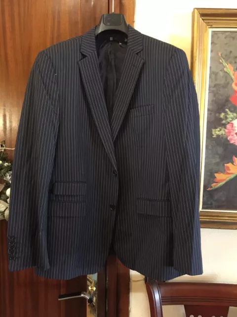 ZARA  XXL T 56 Chaqueta  ALGODÓN NUEVA NEGRA RALLA DIPLOMÁTICA