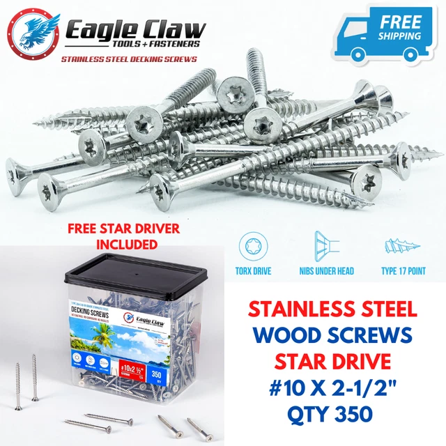 Stainless Steel Deck Screws #10 X 2 1/2" Star Drive T25 Torx (QTY 350 - 4lb)