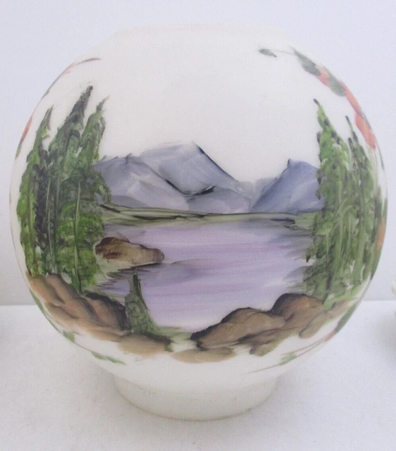 Gwtw Oil Lamp Glass Ball Shade - Mountain Lake Scene - 8" Ball 4" Fitter 3