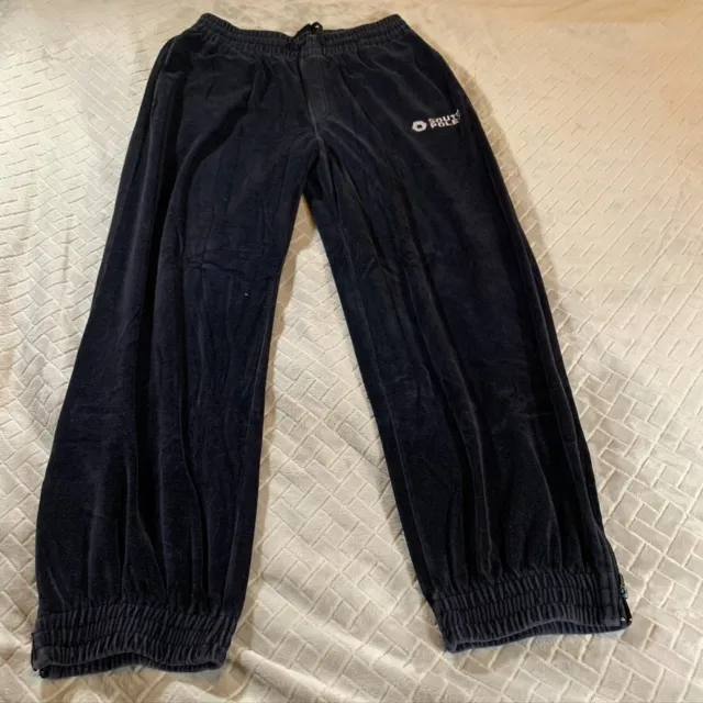 South Pole Mens XL Velour Sweat Pants Black Jogger Baggy Zip Ankle Pull On Y2K