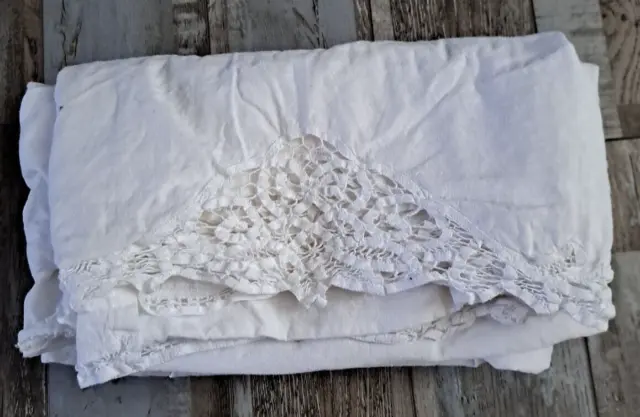 Falda de cama doble mezcla de lino Madeira puntada acento blanca cabaña en mal estado elegante