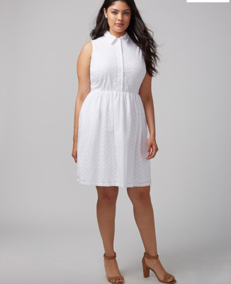 Lane Bryant White Eyelet Shirtdress 14 16 18 20 22 24 26 ~1x 2x 3x 4x Dress