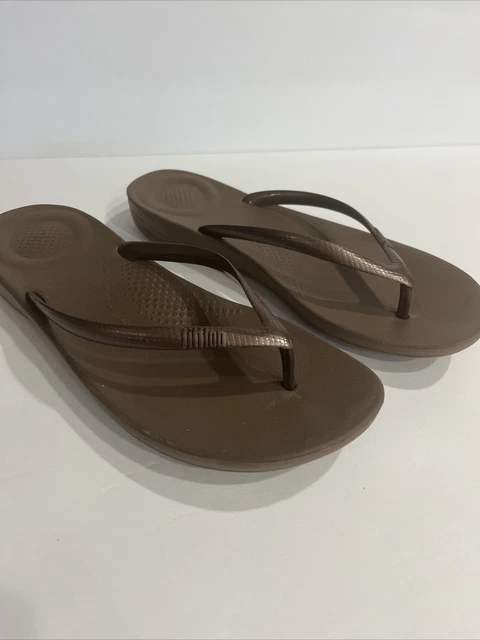Fitflop Women's Iqushion Sandal Size 8 Thong Slide Flip Flop Brown Rubber Beach 2