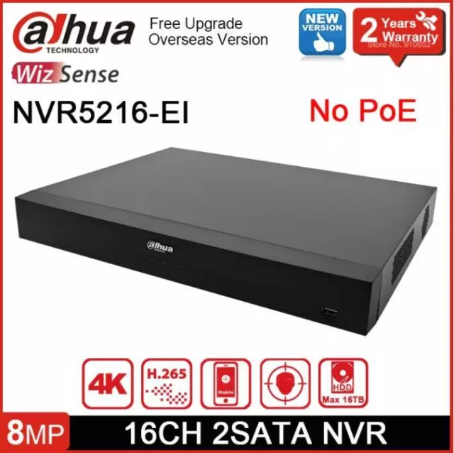 Dahua NVR5216-EI 4K AI NVR 16CH 2SATA WizSense 1U Recorder Face Recognition New