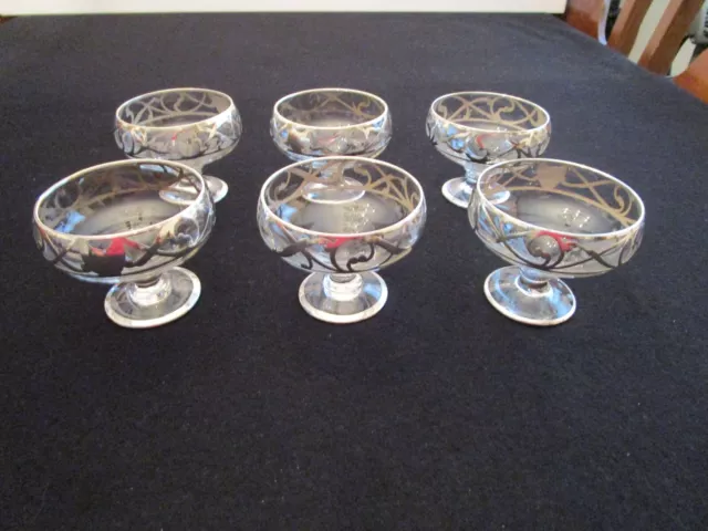Vintage Sterling Overlay Glass  Fruit/Sorbet Cups