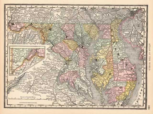 1884 Antique MARYLAND Map DELAWARE Map of Maryland and Delaware 179