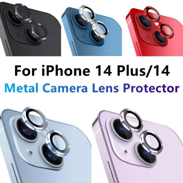 For iPhone 14 Plus/14 Metal Ring Tempered Glass Camera Lens Protector Cover