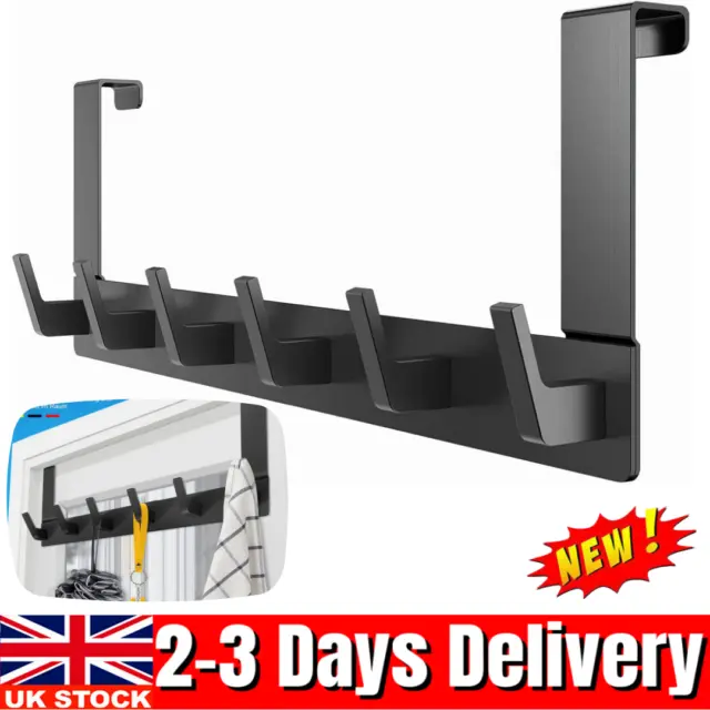 Over the Door 6 Hook Rack Hanger Heavy Duty Metal for Coat Hat Bag Organizer UK