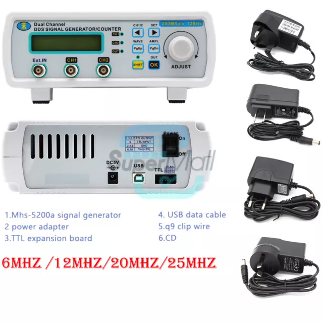 6/12/20/25MHZ CNC DDS 2CH Arbitrary Wave Signal Source Generator Frequency Meter 2