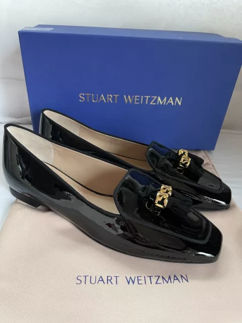 Stuart Weitzman Slipknot Signature Black Patent Leather Tasseled Loafers 39.5/9B