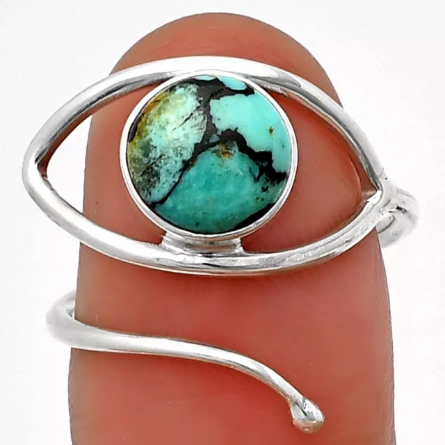 Lucky Charm Tibetan Turquoise 925 Sterling Silver Ring s.6.5 Jewelry R-1254
