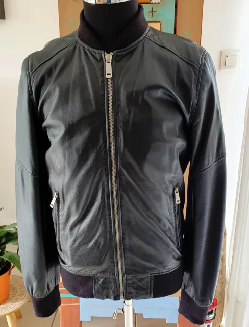 BLOUSON ZARA Couture Noir Homme. Taille L. En Parfait État. Cuir d'agneau.