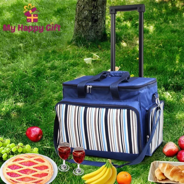 Alfresco Picnic Basket Set 6 Person Picnic Bag Cooler Wheels Insulated Bag Wheel