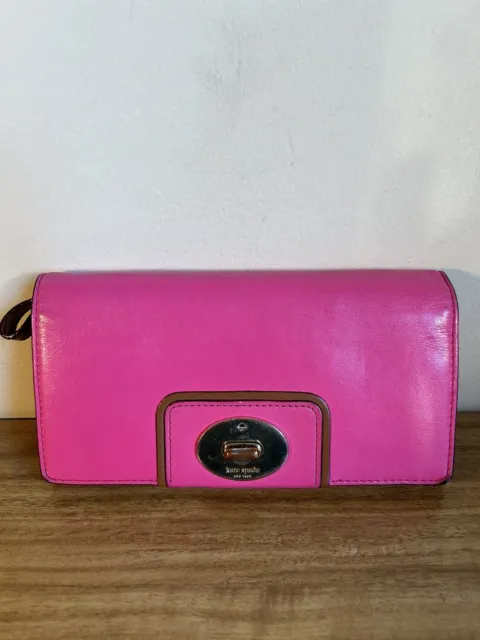 Kate Spade NY Hampton Road Mara Leather Wallet Wristlet Hot Pink Turn-lock