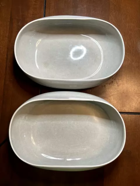 Pair MCM Vintage Russel Wright Steubenville 10" Gray Ceramic Oval Serving Bowl