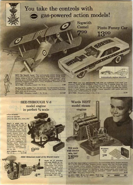 1972 ADVERT Toy Bill Schifsky's Pinto Funny Car Cox Sopwith Camel Airplane Plane