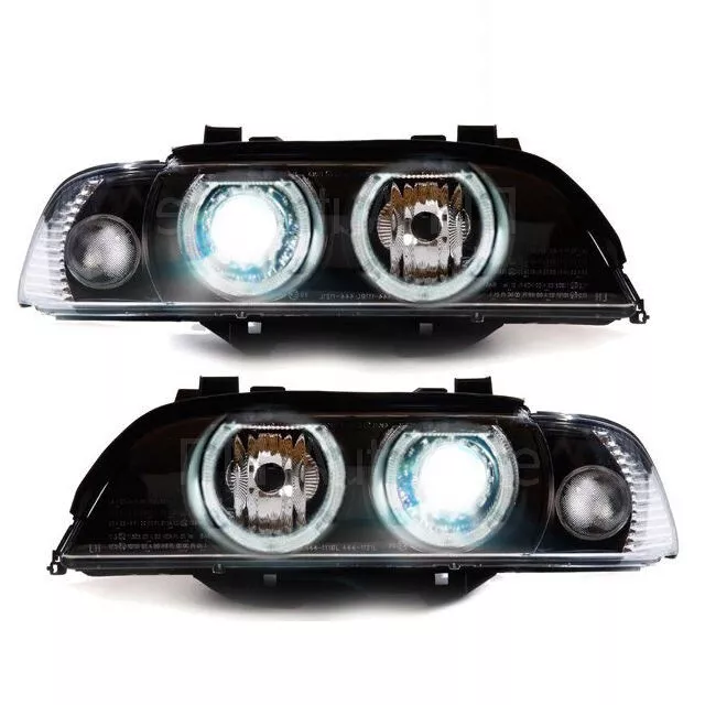 ANGEL EYES Xenon Scheinwerfer Set Schwarz D2S Blinker Weiß passt für BMW 5er E39