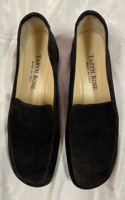 Taryn Rose Womens Black Suede Slip On Wedge Shoes Sz 39 1/2 Italy Box $390