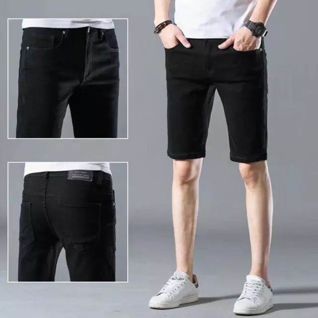 Men Shorts Solid Color Pockets Pure Color Knee Length Shorts Retro