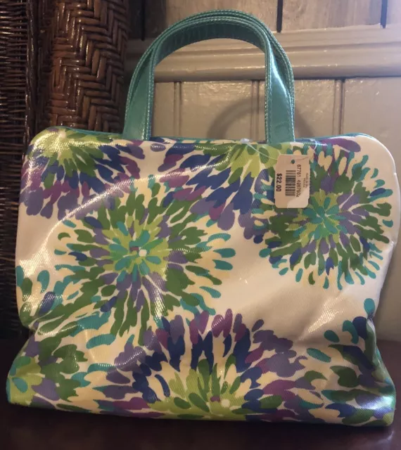 Bath & Body Works Travel Bag w/ Handles, Green & Purple Flowers 90’s Vintage NWT