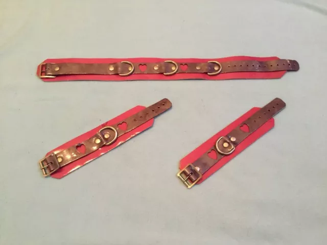 Handmade Pink / Purple Leather Collar & Wrist cuffs, Fetish, Bondage, Party