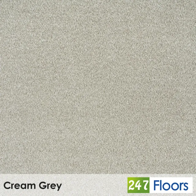 Cream Grey Soft Saxony Carpet 12mm Thick Stain Resistant Durable Action Back