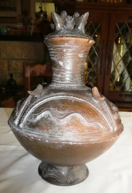 Urne Mijoteuse Ancienne Redware Avec Taches De Manganèse, Poignées D'oreille - Début 19ème Siècle, Style Primitif