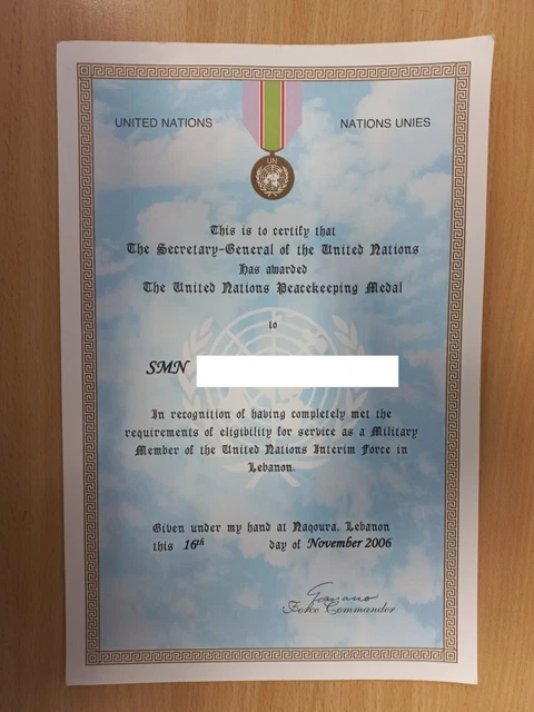 Diploma Missione Militare In Libano Lebanon