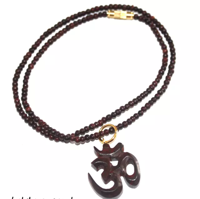 Tibetan OM OHM AUM YOGA HINDI OMKARA RED SANDAL WOOD CHARM CHOKER NECKLACE INDIA