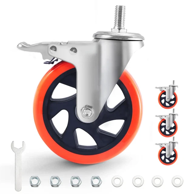 5 inch Casters 1 Inch Thread Stem Casters Heavy Duty Swivel Threaded Stem Caster