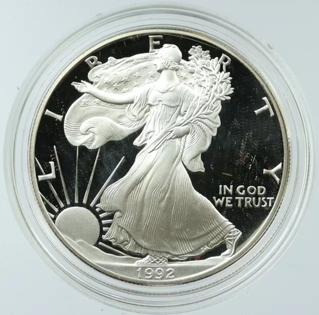 1992 UNITED STATES USA American Eagle & Liberty PROOF SILVER Dollar Coin i117783