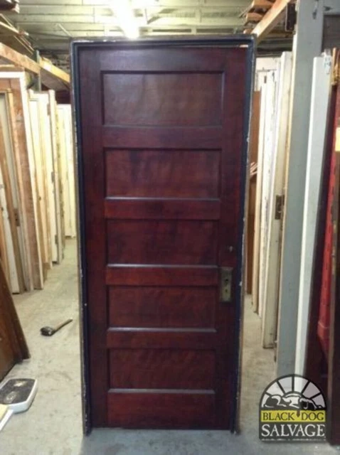 Door in Jamb, 34" x 82", Solid Oak and Poplar, 5-Panel, 1910 Salvage