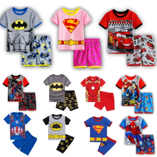 Childs Boys Girls Cartoon Pyjamas Set T-shirt Shorts Nightwear Summer Outfit