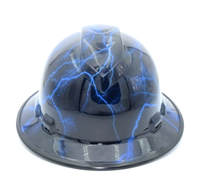 Wide Brim Hard Hat Hydro Dipped in Candy Blue Lightning w/Brim Guard