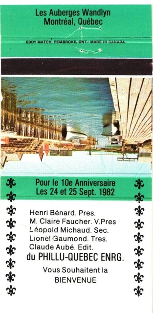 Montreal Quebec Canada Phillu-Quebec Enrg., Vintage Matchbook Cover