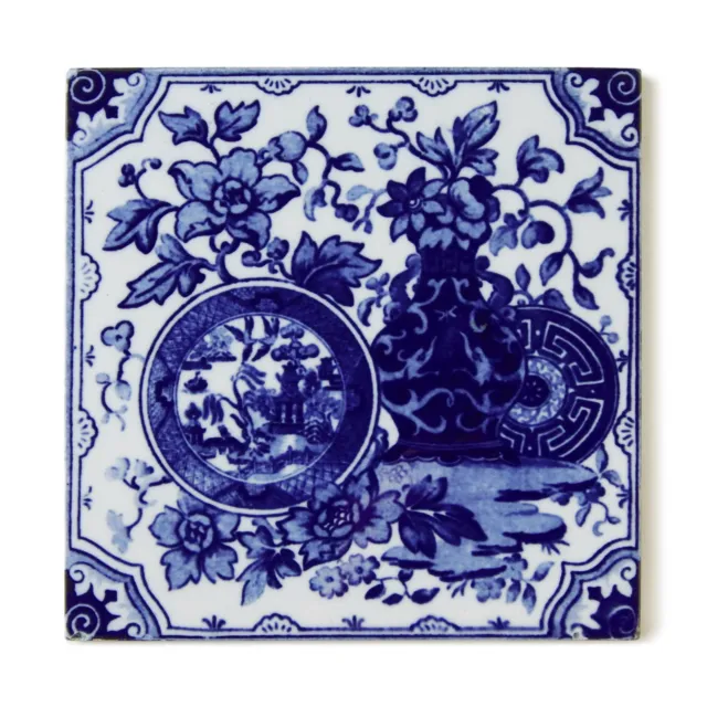 Antique Tile Minton Hollins Aesthetic Chinoiserie Japonesque Delft Blue White