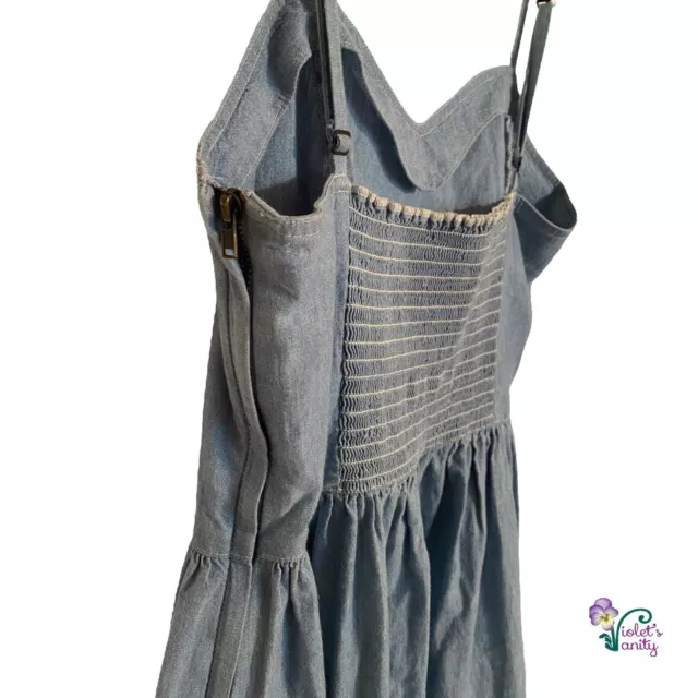Liz Claiborne LizWear Denim Jean Dress Sleeveless Embroidered 4P Sweetheart Neck 3