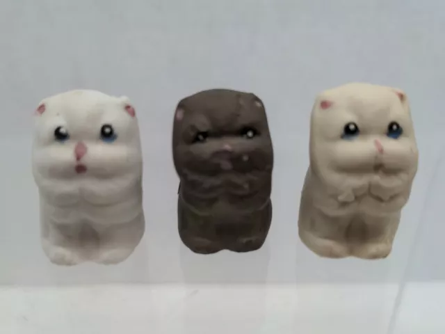 Miniature Cat Figurine Lot 3 Bisque Porcelain Hand Painted 1980s CC