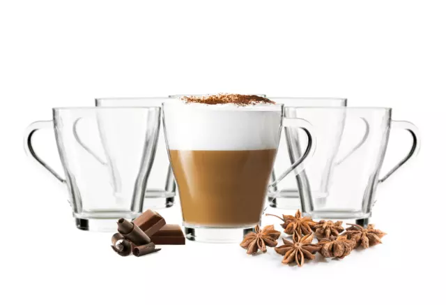 6 Cappuccino Kaffeegläser Teegläser 250 ml mit Henkel Trinkgläser