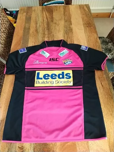 Leeds Rhinos Shirt, Mens Large, 2013 Away, Pink, ISC, VGC