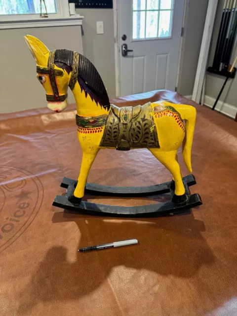 Vintage Wooden Rocking Horse - Hand Carved, Painted 18 by 16 - Pre owned