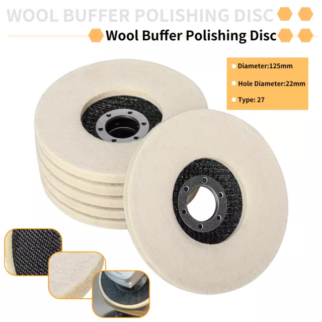 125mm 5 Inch Wool Buffing Wheel Felt Polishing Disc Pad Kit for Angle Grinder