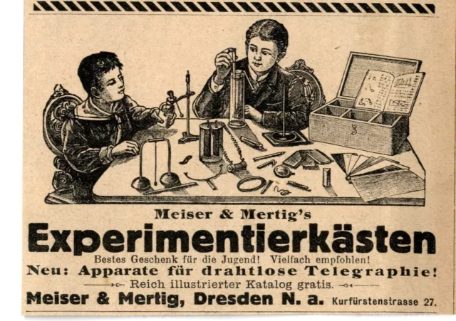 Meiser & Mertig Dresden EXPERIMENTIERKÄSTEN Historische Reklame von 1911