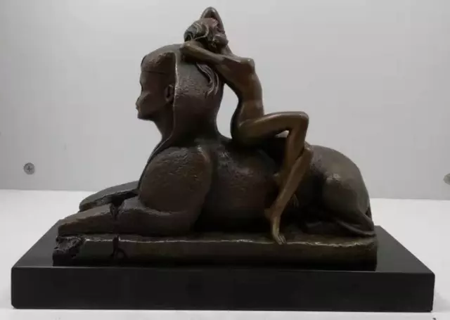 Art Nouveau Bronze - Nude Lady on an Egyptian Sphinx - Signed T Herlinger
