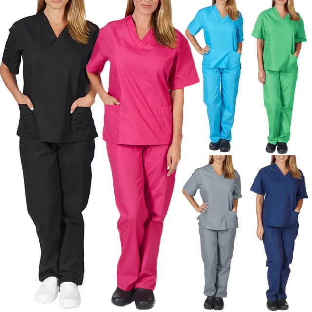 2PCS/Set Nurse Uniform Pocket Scrub Suit V-neck T-Shirt + Pants  Workwear