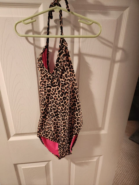 ONE PIECE SWIM Suit Cheetah Print Bathing Suit Kids 10/12 XHILARATION