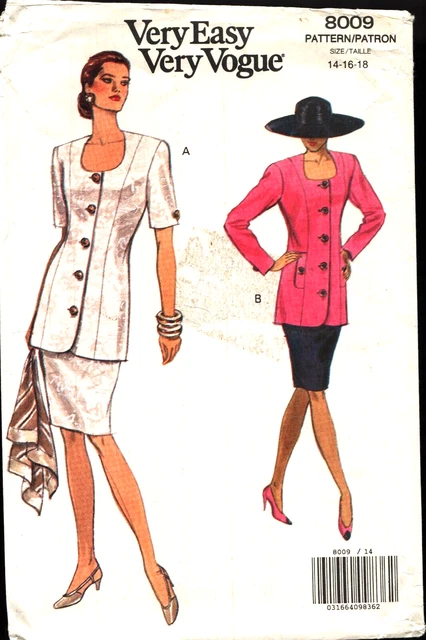 Very Easy Vogue 8009 Size 14-18 Misses Jacket & Skirt Sewing Pattern Uncut