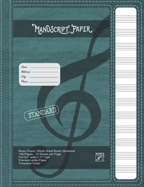 Manuscript Paper | Blank Sheet Music Notebook | 120 Pages 12 Staves per Page | F