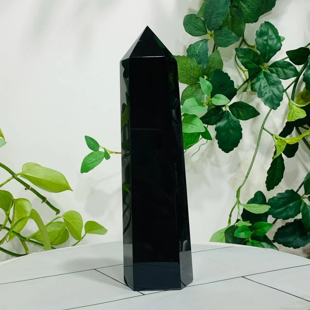 863G NATURAL OBSIDIAN Quartz Obelisk Crystal Wand Point Reiki Tower ...
