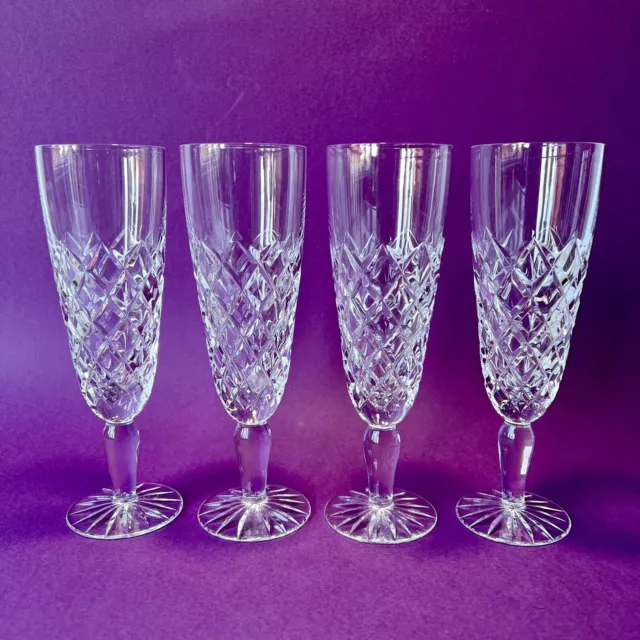 4 Vintage Crystal Cut Flute Glasses. Bohemia.